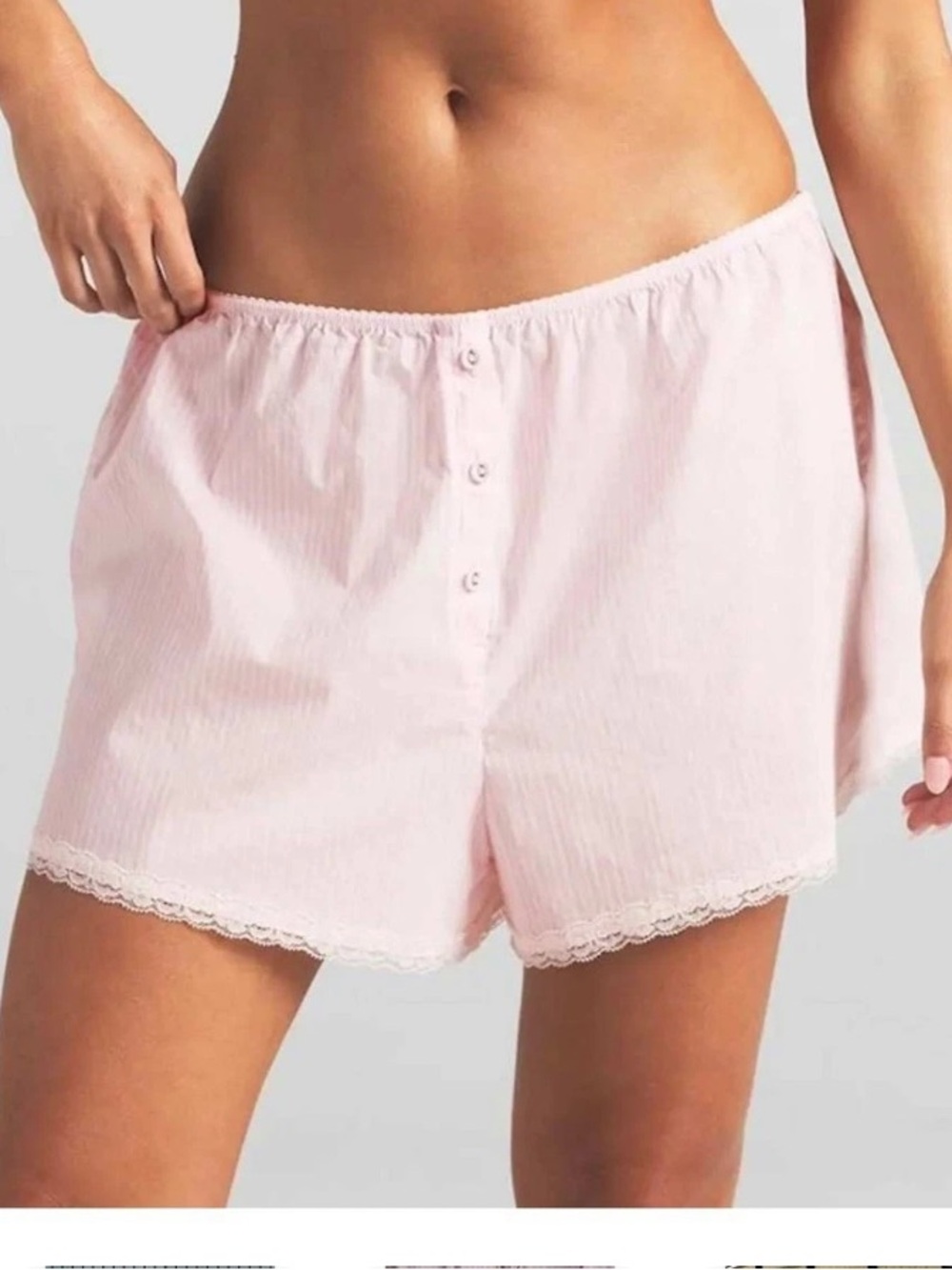 SKIMS cotton poplin sleep lace shorts in Cherry Blossom Stripe size Large